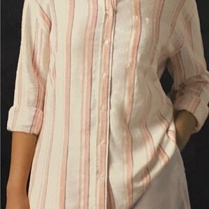 GAP Linen Button Down Shirt with Pink and White Stripes